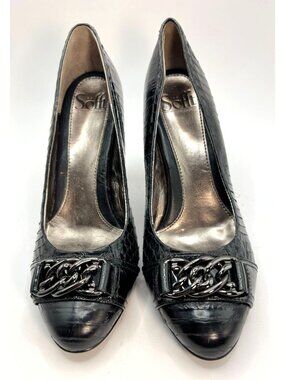 Sofft Black Leather Snakeskin Pumps With Buckle Accent Womens Heels Size 7.5